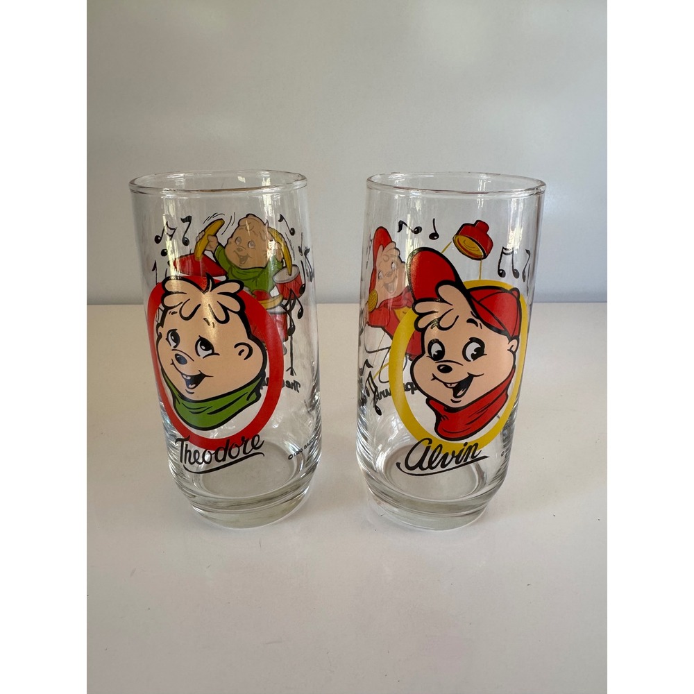 Vintage 1985 Alvin and Theodore The Chipmunks Drinking Glasses Set of 2 Retro